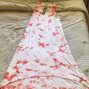 Tie dye red & white high low maxi dress